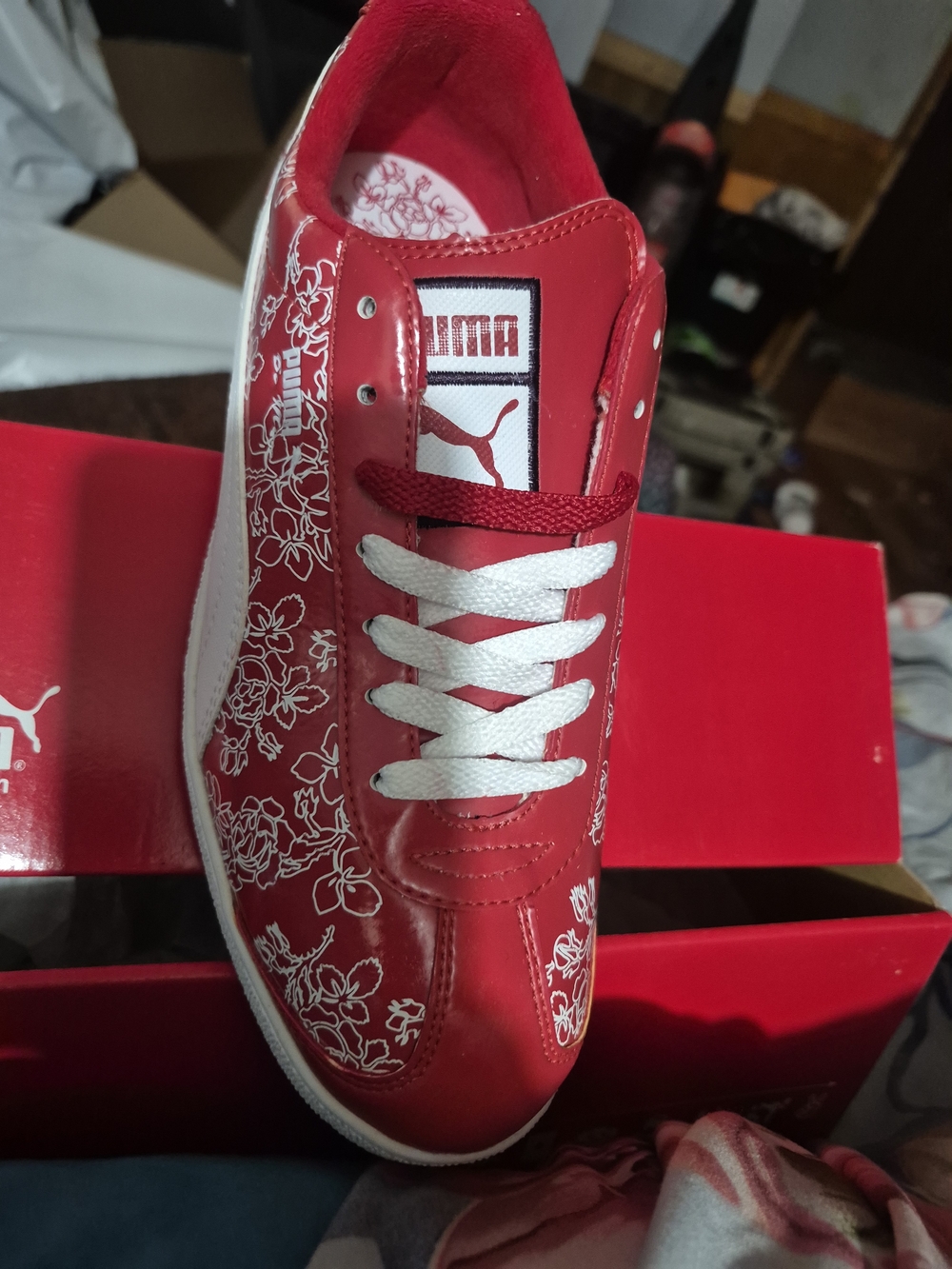 Puma Red and White Floral Low-Top Sneaker